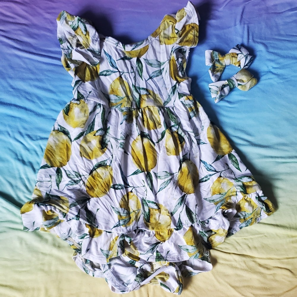 Posh Peanut Lemon Print Dress with Headband